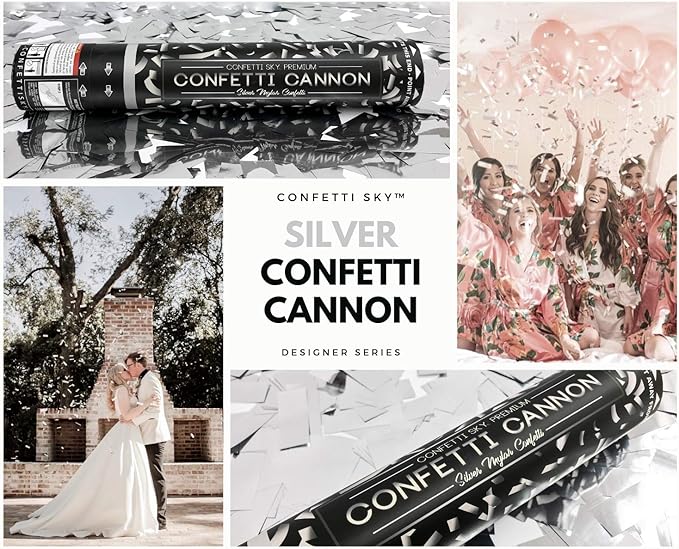 Confetti Sky [6 Pack] 12 Inch Confetti Cannons | Silver Confetti Poppers for Wedding Celebration, Birthday Party, Pranks, Graduation, Christmas Eve and New Year Celebration