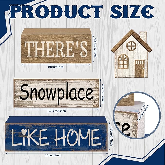 4 Pcs Christmas Table Decor Winter house Wooden Table Decorations Rustic Signs Tiered Tray Decor Wood Farmhouse Vintage Ornaments Winter Christmas Gift for Kitchen Home Desk