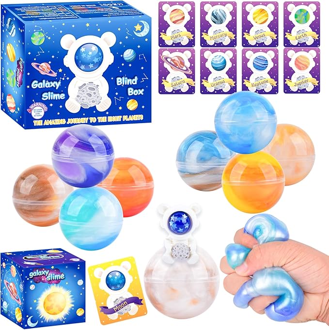 Galaxy Slime Party Favors, 9 Pack Planet Galaxy Slime Balls for Kids - Stretchy & Non-Sticky, Mess-Free, Classroom Reward, Birthday Gifts, Party Supplies, Sensory Anxiety Relief Toys for Girls Boys