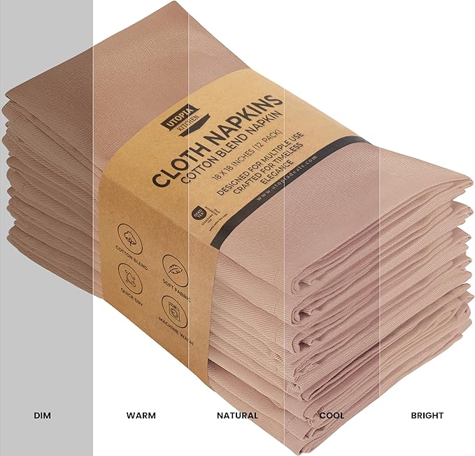 Utopia Kitchen Taupe Cloth Napkins [12 Pack, 18x18 Inch] Cotton Blend Washable and Reusable Table Dinner Napkins