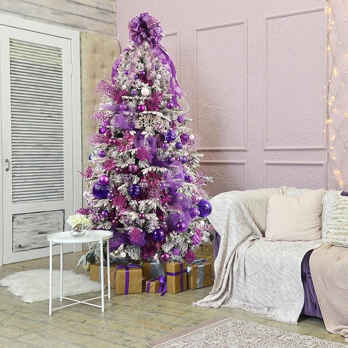 Large Christmas Ball Ornaments, Oversized Shatterproof Plastic Decorative Hanging Mercury Ornaments Ball for Xmas Holiday Party Decorations (Purple, 4.0")