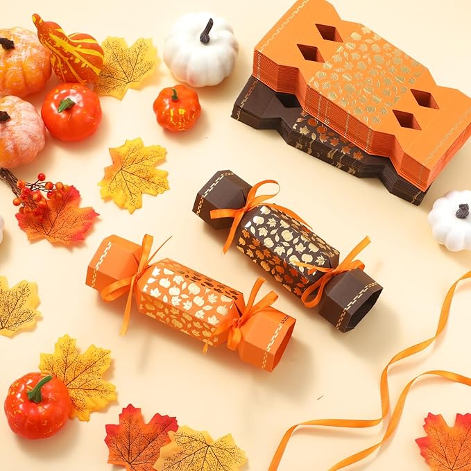 50 Packs Christmas Cracker Kit No Snap Xmas Party Table Favors Snowflake Reindeer DIY Christmas Party Cracker Candy Boxes for Holiday Dinner Decoration Gift (Pumpkin)