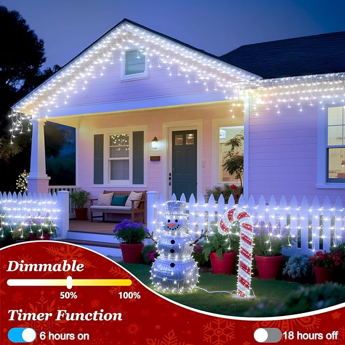 612 LED String lights Indoor Outdoor, 60ft Christmas Window Lights with 136 Drops 12 Modes, Dimmable Curtain Lights, Fairy Lights for Bedroom Holiday Wedding Party Home Xmas Decorations, Cool White