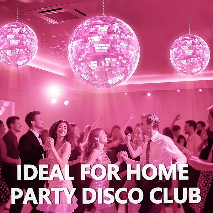 Disco Ball, 12/16/20 Inch Hanging Disco Ball, Mirror Ball for Party Decoration, Wedding, DJ Club, Stage, Birthday, Christmas, New Years Celebration (Pink, 16inch)