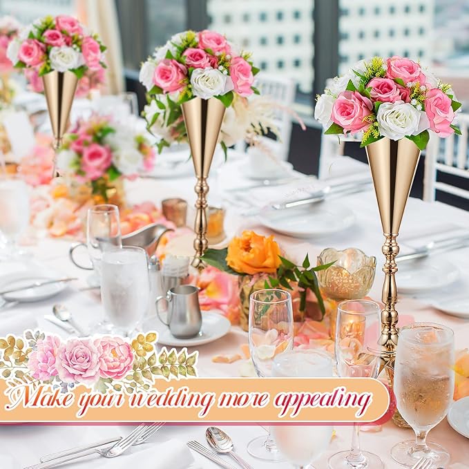 Amylove 10 Pcs Wedding Centerpieces Tall Vases - 21.7 Inch Gold Crystal Geometric Flower Stand, Elegant Table Decor for Wedding Reception, Party, Banquet, Hotel Decorations (16.5 Inch,Classic)