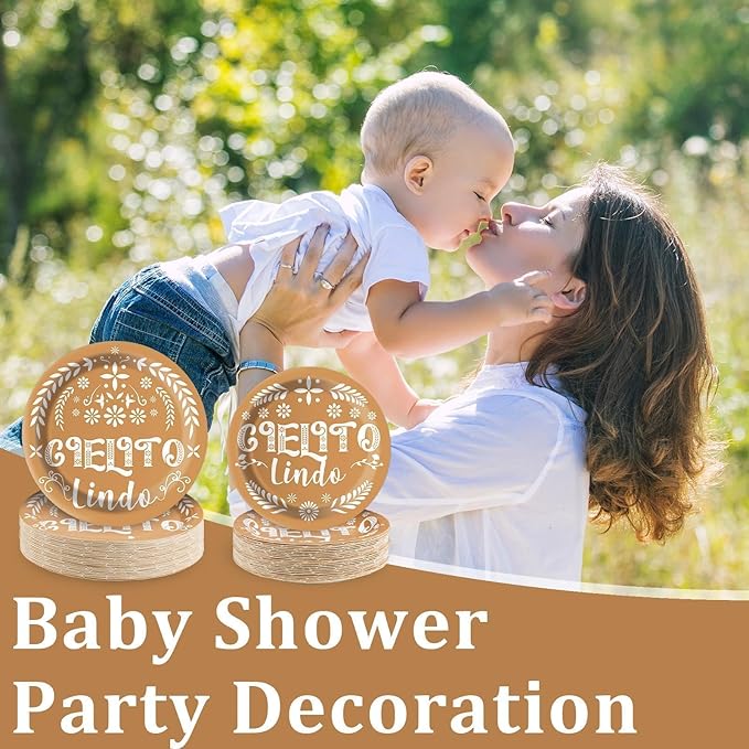 Cielito Lindo Baby Shower Party Plates and Napkins Decorations Kit,Mexican Theme White Talavera Tableware Supplies for Birthday Baby Boy Girl Shower Party Decor Service 25 Guests