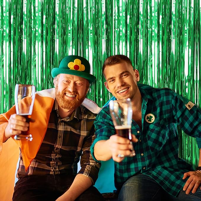 10 Pack Foil Curtain Backdrop Green Metallic Tinsel Foil Fringe Curtains Photo Booth Props for Birthday Wedding Engagement Baby Shower Bachelorette Christmas Holiday Celebration Party