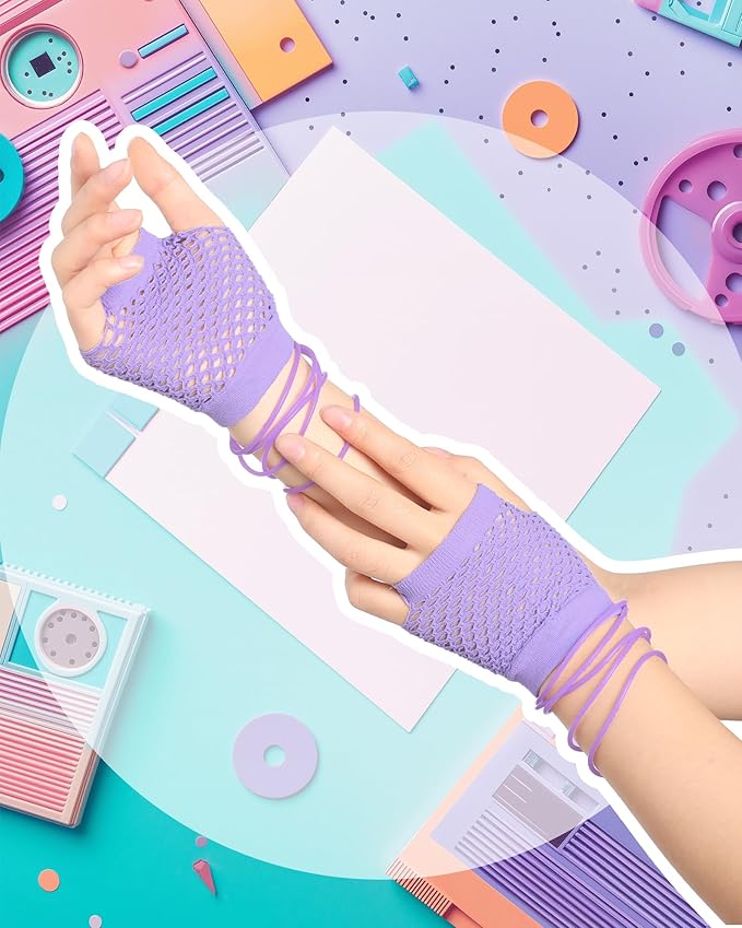 Blulu 80s Costume Accessories for Women Lace Headband Earrings Fishnet Gloves Necklace Bracelet for 80s Retro Party