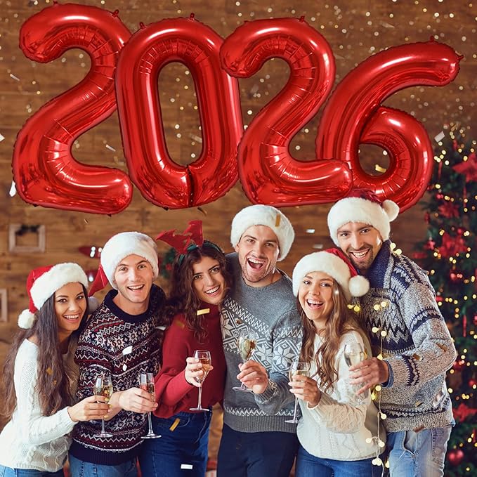 KALOR 42 Inch 2026 Red Foil Mylar Number Balloons, Giant 2026 New Years Decorations for 2026 Happy New Year Eve and Graduations Party Supplies