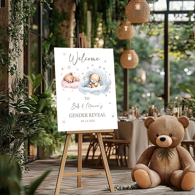 Gender Reveal Welcome Sign – Teddy Bear Balloon Theme,Personalized Teddy Bear Gender Reveal Welcome Sign, He or She Yard Sign, Boy or Girl Gender Reveal Sign, We Can Bearly Wait Gender Reveal .12