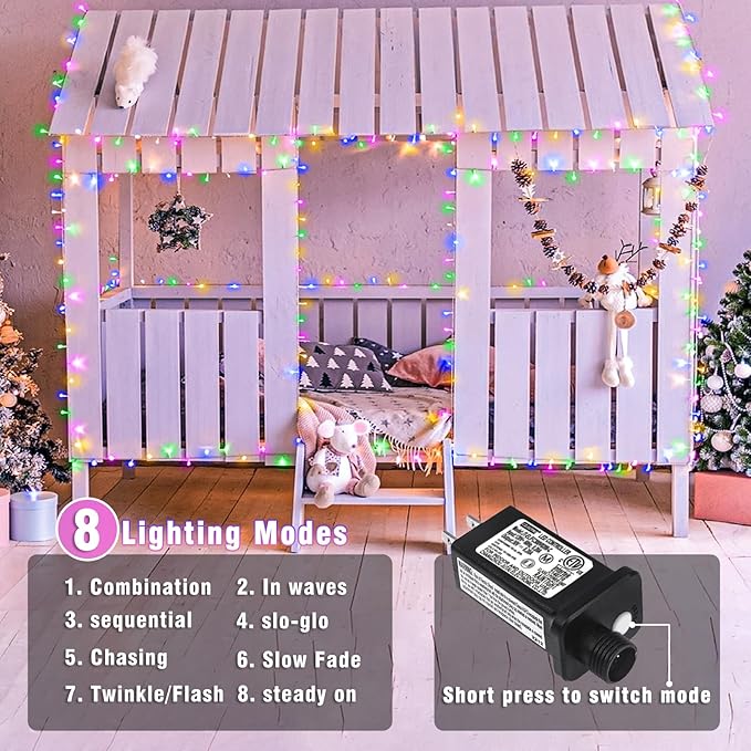 100FT 300 LED Christmas Lights Outdoor, Plug in Christmas String Lights Indoor, Waterproof & 8 Modes, Connectable Fairy Twinkle Light for Bedroom Patio Garden Decorations, Pastel Multicolor
