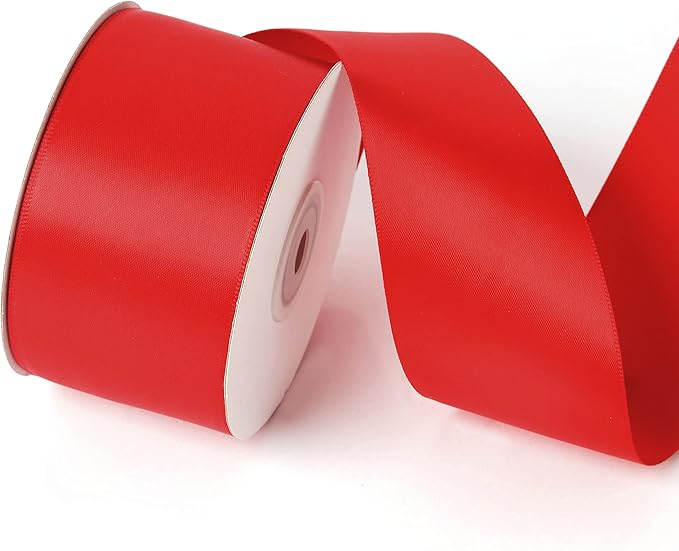 2 Inch x 25 Yards Single Face Solid Color Satin Ribbon Roll, Ribbons Great for Gift Wrapping, Crafts, Wedding Party Decoration, Hair Bows Making and Other Sewing Projects (2" X 25 Yards, Red)