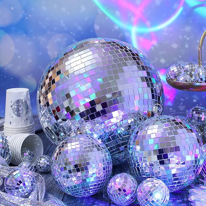 65 Pcs Disco Balls Decorations Assorted Size Disco Ball Ornament Reflective Hanging Mirror Ball Mini Large Silver Balls for Christmas Party Wedding Dance Ballroom Stage(12/6/ 4/3.2/2/ 1.2 in)