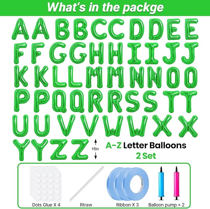 LIOZEOKUN Letter Balloons 16 Inch Alphabet A-Z Mylar Foil Balloons 2 Set for Wedding Birthday Party Decoration Banner Custom Phrase 52 Pcs