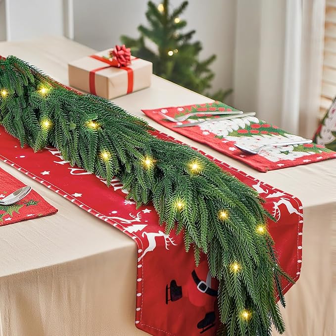 6FT Pre-lit Christmas Garland, Real Touch Lighted Norfolk Pine Garlands Battery Operated for Christmas Decorations with 35 LED RGB/WW String Lights, 8 Lighting Modes & Timer, 1 Pack