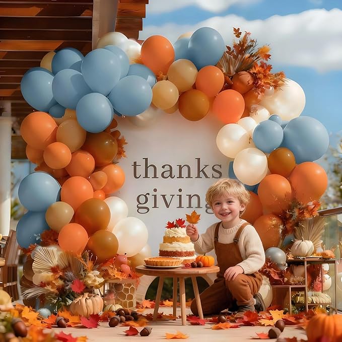 Dusty Blue Orange Balloon Garland Double Stuffed Burnt Orange Brown Pearl White Sand Balloons Nude Tan Balloon Arch Kit for Thanksgiving Fall Baby Shower Bridal Shower Birthday Party Decorations