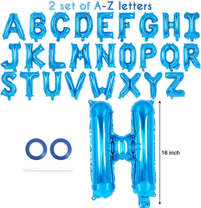 52 Pcs Blue Letter Balloons,16 Inch Foil Alphabet Letter Balloons,Letter A-Z Balloon Banner Custom Phrase Balloon for Birthday Party Wedding Anniversary Decoration (Blue 52pcs)