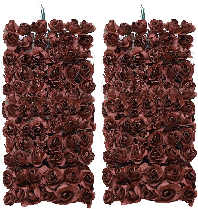 144pcs Mulberry Paper Mini Roses Artificial Flowers Heads with Stems for DIY Crafts Accessories Make Bridal Hair Clips Headbands Dress Wedding Bridal Bouquets Party Home Decor Valentine's(Coffee)