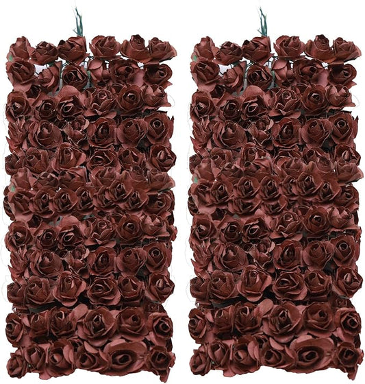 144pcs Mulberry Paper Mini Roses Artificial Flowers Heads with Stems for DIY Crafts Accessories Make Bridal Hair Clips Headbands Dress Wedding Bridal Bouquets Party Home Decor Valentine's(Coffee)