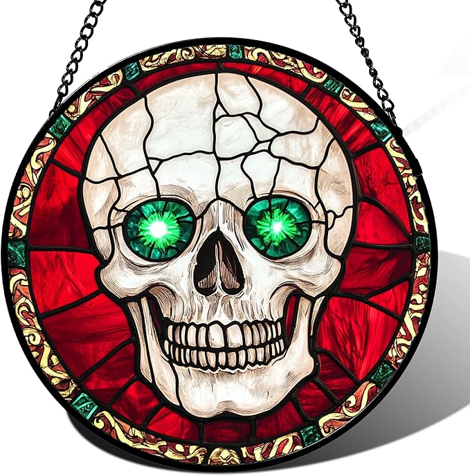 Stained Glass Window Hanging - Halloween Decorations Vampire Skeleton Suncatcher for Doors Garden Indoor Spooky Funny Sun Catchers Gothic Decor Horror Gifts for Women Men Friend 15 in