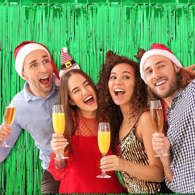 6 Pack Green Foil Fringe Curtains Backdrop, 3.28 x 9.8 Ft Metallic Streamers Tinsel Curtains Background for Photo Booth, Birthday, Halloween, Christmas, Thanksgiving, New Year Party Decorations