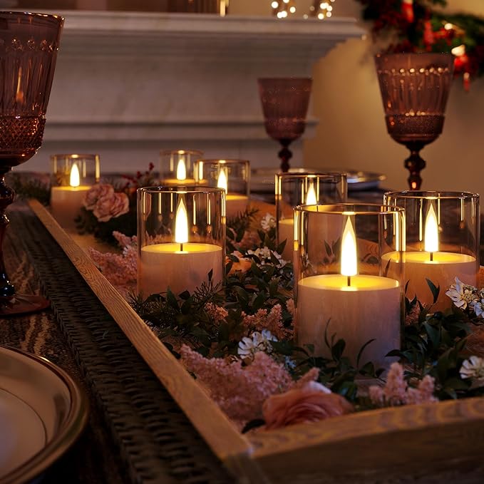12Pack Flickering Flameless LED Candles with Remote & Timer, Battery Powered - Small Pillar & Votive, Clear (2"X3")