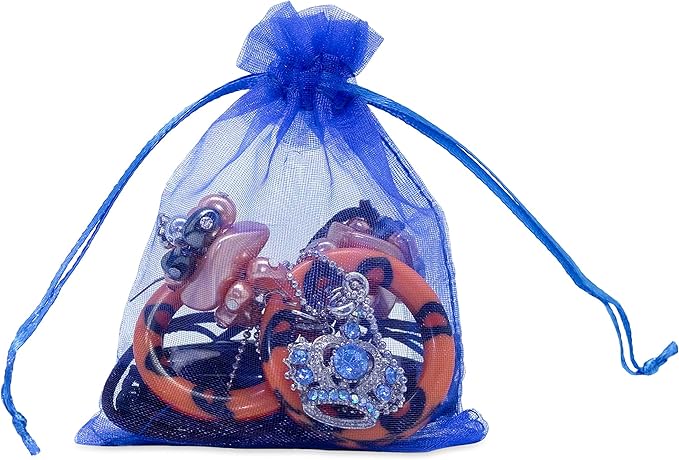 TheDisplayGuys 48-Pack 3x4 Royal Blue Sheer Organza Gift Bags with Drawstring, Goodie Bags for Jewelry, Candy Bags, Treat Bags, Wedding Favors Small Mesh Bags