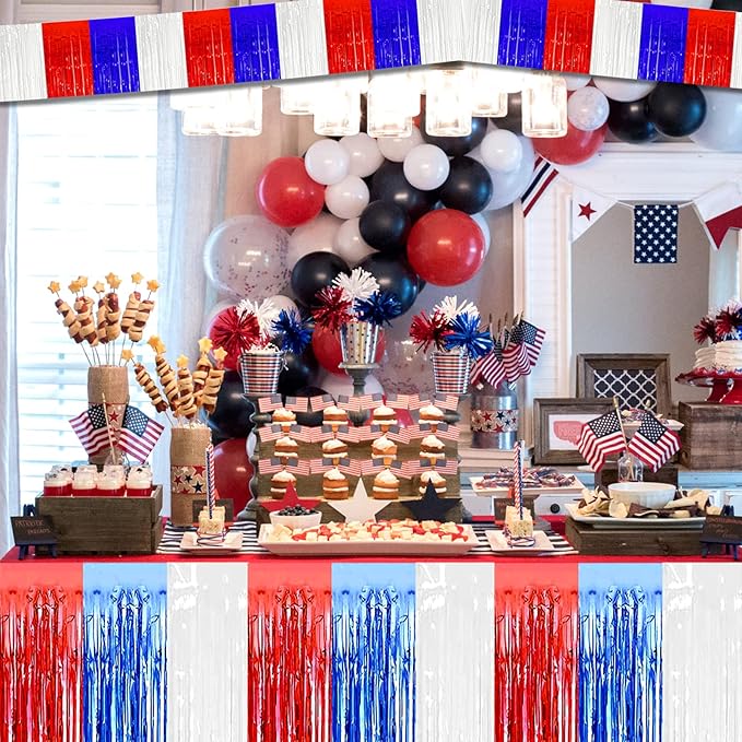 6 Pack 10 Feet Foil Fringe Garland Metallic Tinsel Streamers Banner Wall Hanging Backdrop for Parade Floats, Bachelorette, Wedding, Birthday, Independence Day Party Decorations(Red Blue White)