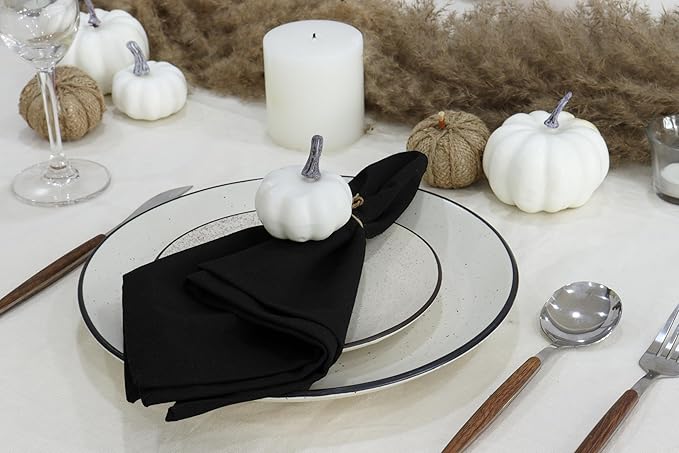 PurpleEssences Set of 12 Cloth Dinner Napkins 100% Cotton 18x18 Inch - Soft Durable Washable - Ideal for Farmhouse Party Christmas Holiday Winter - Perfect Everyday Use Table Linen - Black