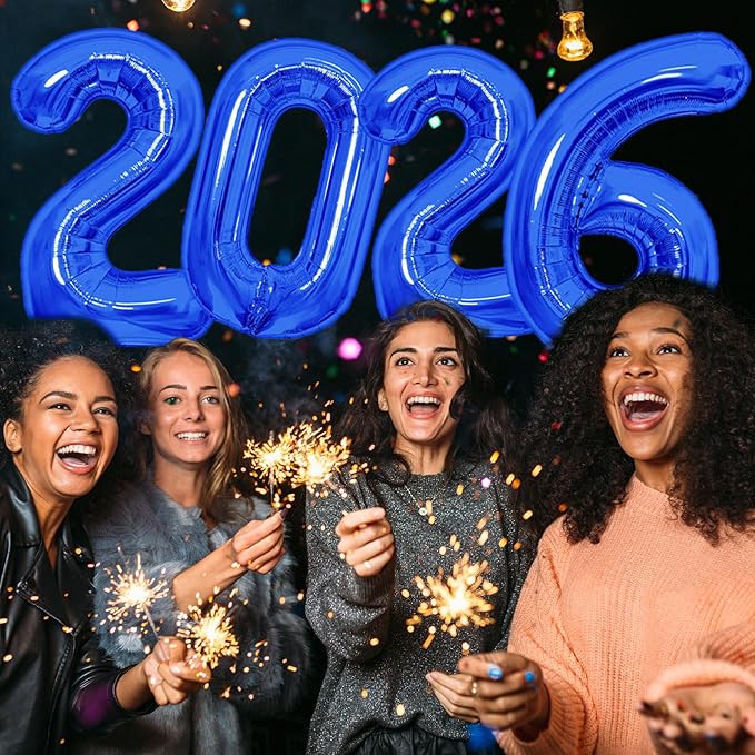 KALOR 42 Inch 2026 Dark Blue Foil Mylar Number Balloons, Giant 2026 New Years Decorations for 2026 Happy New Year Eve and Graduations Party Supplies