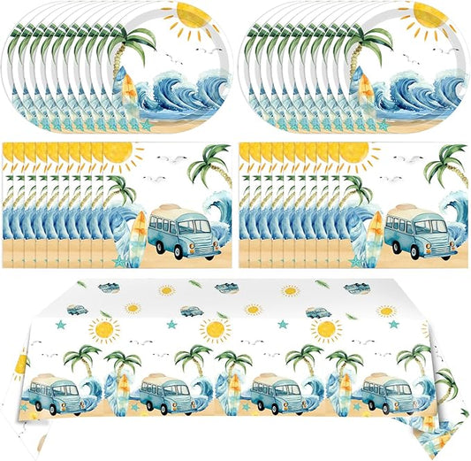 41Pcs Summer Beach Surf First Birthday Decorations for Boy,The Big One Birthday Party Supplies Dessert Plates Napkins Tablecloth丨 Surfs Up Baby Boy First Birthday Decorations,Serves 20