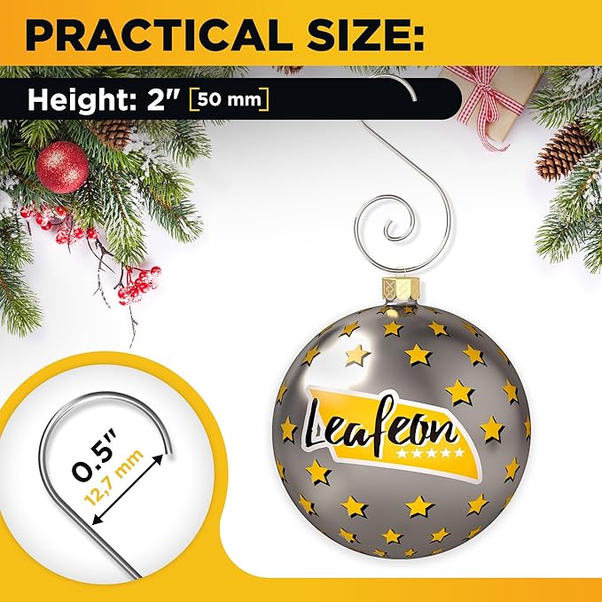 Leafeon 50 Pack S-Shaped Christmas Ornament Hooks – Great S-Shaped Ornament Hangers for Christmas Tree Decoration (Silver)