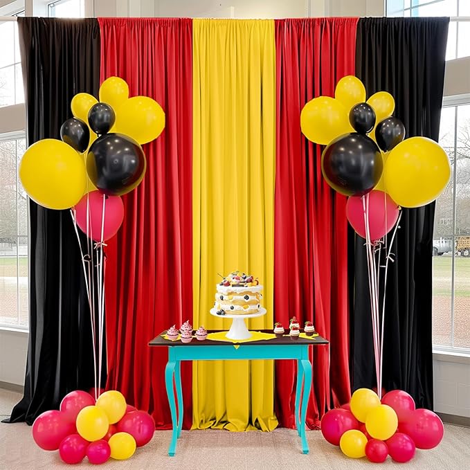 Red Black Yellow Backdrop Curtains Birthday Party Decorations Curtain Backdrop for Baby Shower Festival Decor 10×7ft