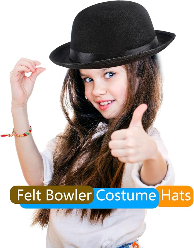 15 Pack Kids Felt Bowler Hats Bulk Black Derby Bowler Hat 1920s Party Hat for Boys Girls Cosplay Prop Party Dress Up