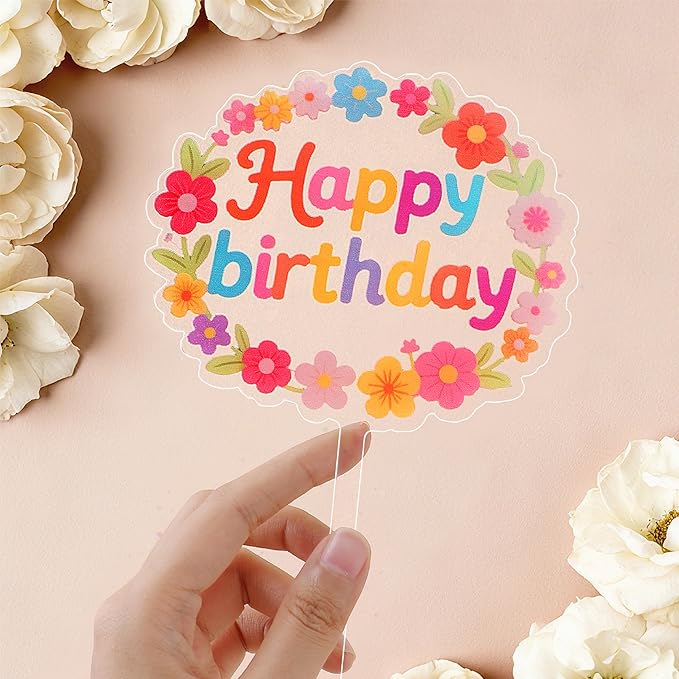 Coucoland Birthday Cake Toppers - 1 Pc Colorful Daisy Flower Acrylic Cake Decorations for Baby Shower Birthday Party Supplies