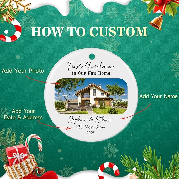 Personalized First Christmas in Our New Home Ornament 2025, Housewarming Gifts New House Photo Christmas Ornaments Christmas Tree Decoration, House Warming Gifts for Couples Owners Men Women