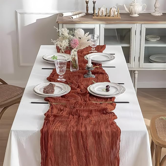 2 Pack 10 Ft Cheesecloth Table Runner Rust Gauze Long Table Runners Boho Gauze Cheese Cloth Table Runner Rustic Sheer Runner for Wedding Party Table Decor ( 35 x 120 Inch )