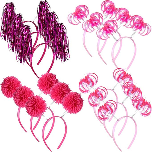 Censen 12 Pcs Christmas Pom Pom Headbands Spirit Party Headwear Tinsel Ponytails Head Bopper for Birthday Holiday