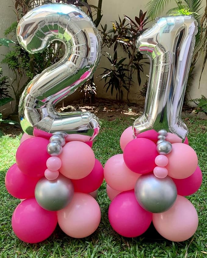 40 Inch Silver 21 Number Balloons Giant Jumbo Huge 12 or 21 Foil Mylar Helium Number Digital Balloons Silver Birthday Mylar Digital Balloons 12th 21st Birthday Anniversary Events Party Decorations