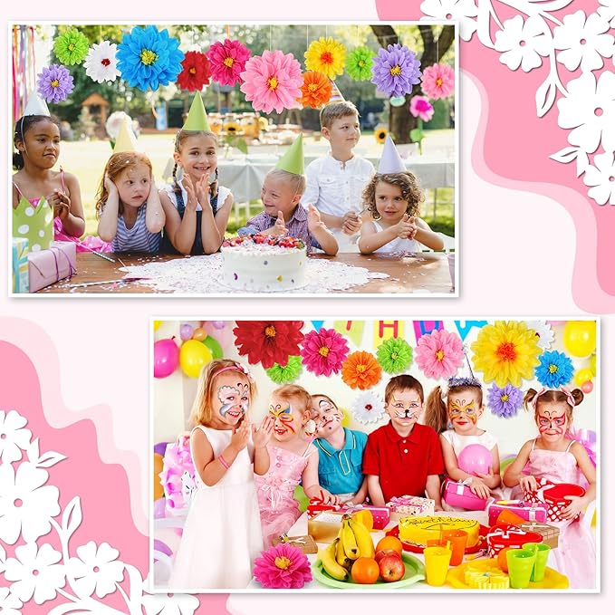 27 Pcs Mexican Flowers Party Decoration Fiesta Tissue Paper Fiesta Colorful Crepe Paper Flowers for Floral Backdrop Wedding Birthday Craft Wall 8" 10" 12"
