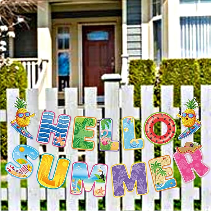 Hawaiian Luau Summer-Pool Party-Decorations Supplies - 10pcs Hello Banner,Outdoor Beach Theme Tissue Streamers Garland,Aloha Flamingo Hanging Swirl,Tropical Backdrop Office Tiki Decor Burgleda