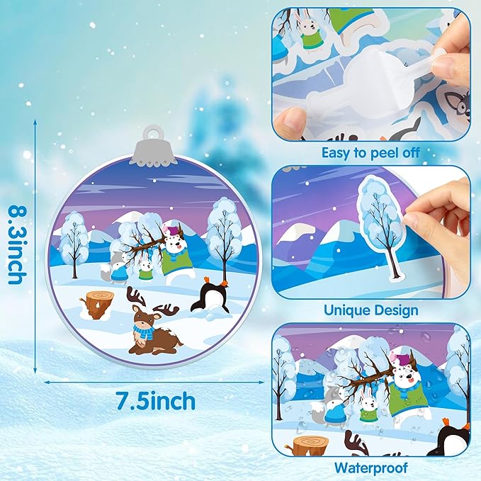 CY2SIDE 12 Set Winter Polar Animal Sticker Scene for Kids Make A Winter Scene with Polar Animals Make Your Own Snowy Bear Sticker Craft DIY Art Crafts for Kids Holiday Class