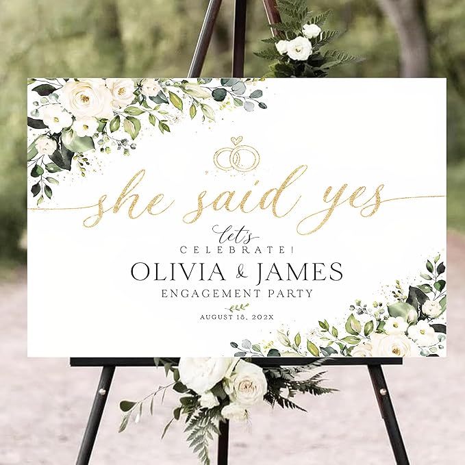 Engagement Welcome Yard Signs-She Said Yes, Engagement Custom Sign, Double Rings Together Forever #1
