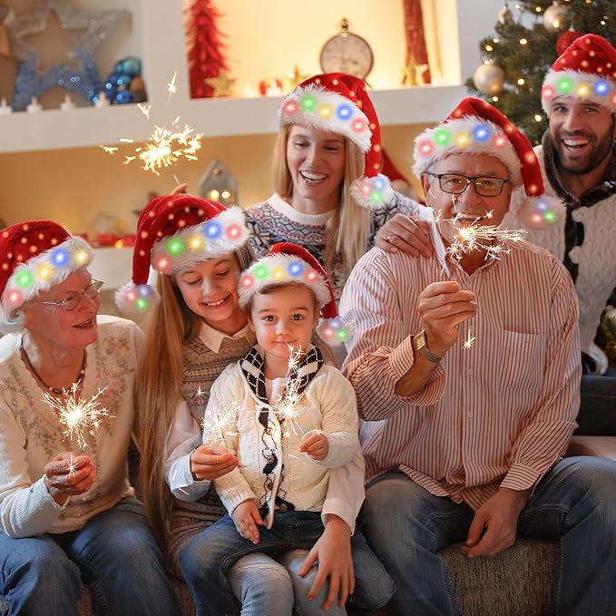 JUANANIUG Santa Hat Adult Led: Christmas Hat with lights for Women and Men - Extra Thicken Classic Fur for Christmas New Year Festive Holiday Party Supplies