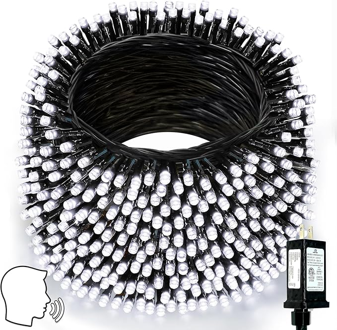 Voice Controlled Smart Christmas Lights Outdoor, 108.8ft 300 LED Twinkle String Light with 7 Voice Commands, 12 Modes & Timer, Dimmable Waterproof Christmas Tree Lights for Party Garden (Cool White)