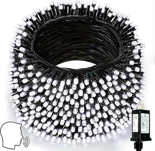 Voice Controlled Smart Christmas Lights Outdoor, 108.8ft 300 LED Twinkle String Light with 7 Voice Commands, 12 Modes & Timer, Dimmable Waterproof Christmas Tree Lights for Party Garden (Cool White)