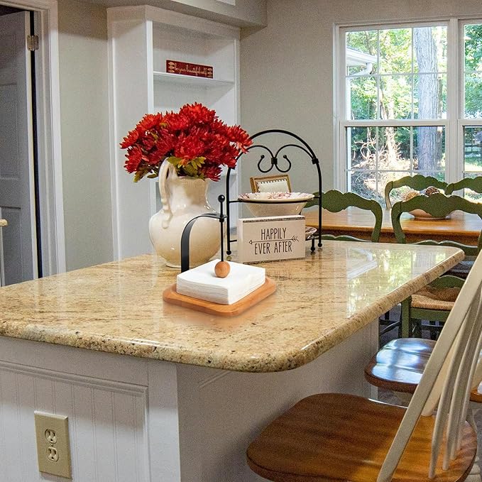 Wood Napkin Holder for Table Wood Square Napkin Dispenser with Metal Cocktail Napkin Holder, Suitable for Kitchen, Restaurant, Bar, Office, Parties, Home Décor