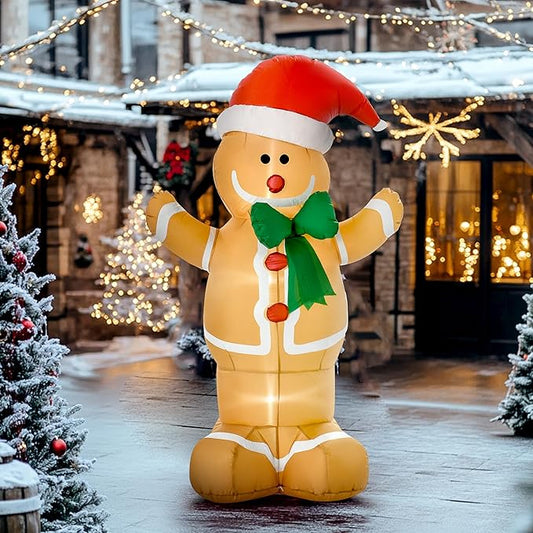 HOMCOM 6ft Christmas Inflatable Gingerbread Man, Outdoor Blow-Up Yard Decoration with LED Lights Display