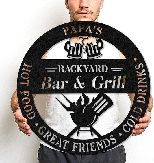Custom BBQ Metal Sign Personalized Grill Name Wall Art for Outdoor Kitchen Patio Backyard Decor Fathers Gift for Dad Grandpa Husband Barbecue Smoker Area Sign, Grilling Lover Gifts 14