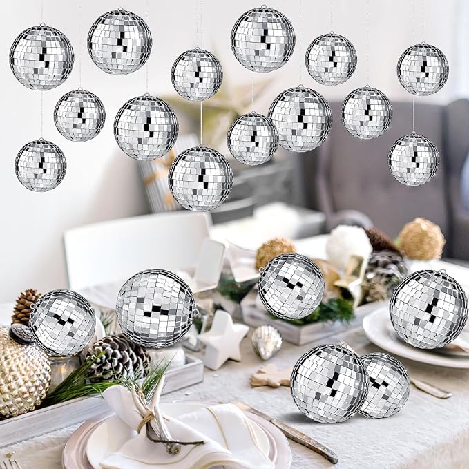 Funtery 100 Pcs Mirror Disco Balls Bulk Assorted Silver Hanging Disco Ball Decor for Home Wedding Birthday Dance Music 70 S Theme Party Christmas Tree Ornaments(1.2'', 2'')